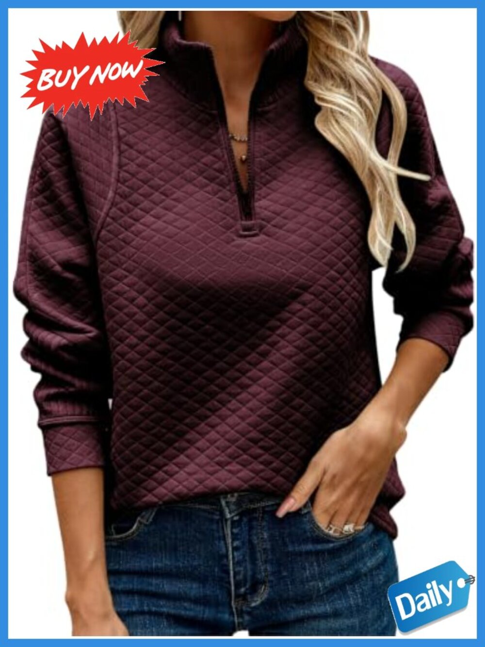 Women's Quarter Zip Textured Tunic Pullover Sweatshirt Oversized V Neck